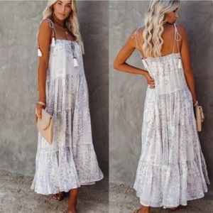 Storia Size S Tassel Tie Tiered Maxi Dress